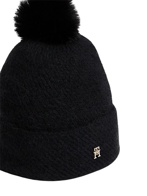 Cappellino con pompon in misto lana/alpaca nero Tommy Hilfiger | AW0AW18178BDS
